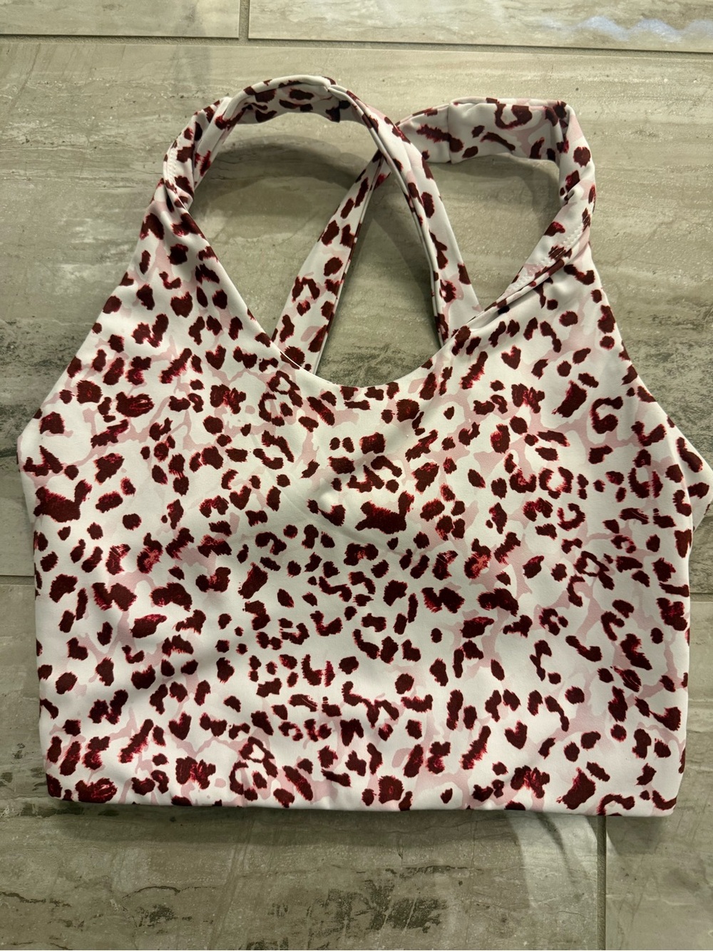 Amazon Women's White and Red Leopard Print Sports Bra